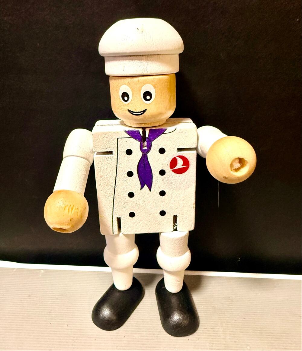 vintage Turkish Airlines wooden chef figurine eco friendly figure
